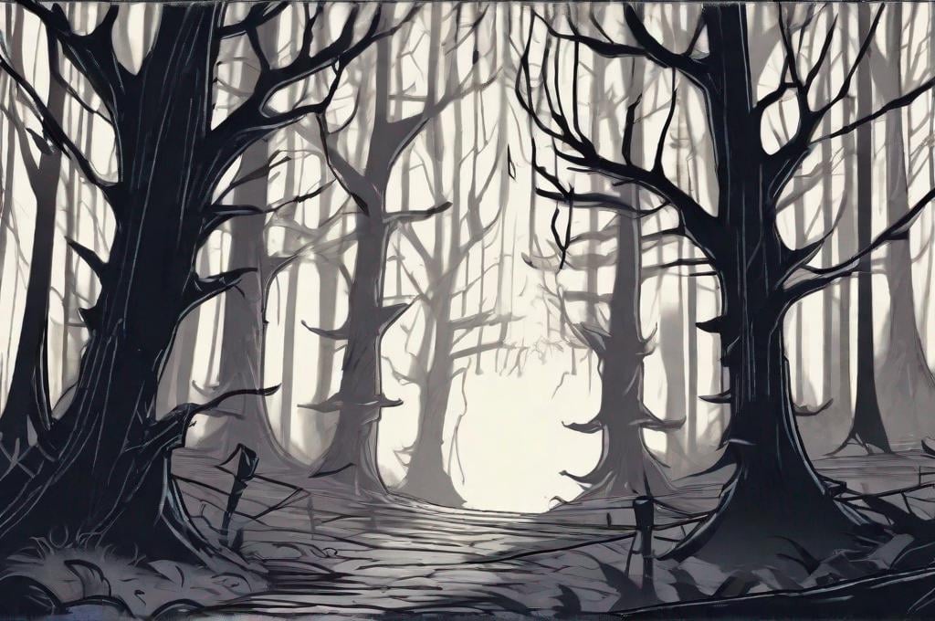 Prompt: a spooky but cozy forrest in the moonlight. It should be drawn in a Tim burton cartoon style and I will use it as a background for a game so it should be a bit darker