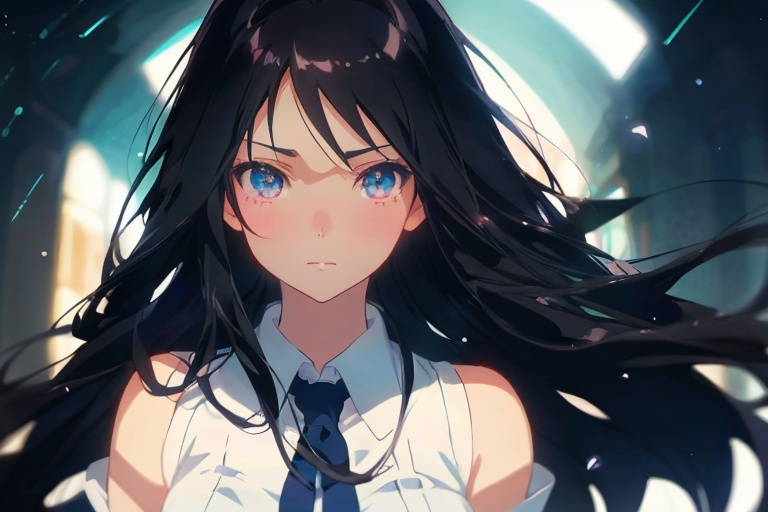 Prompt: girl, anime, smooth soft skin, big dreamy eyes, beautiful intricate long black hair, symmetrical, anime wide eyes, beautiful eyes, soft lighting, detailed face, by makoto shinkai