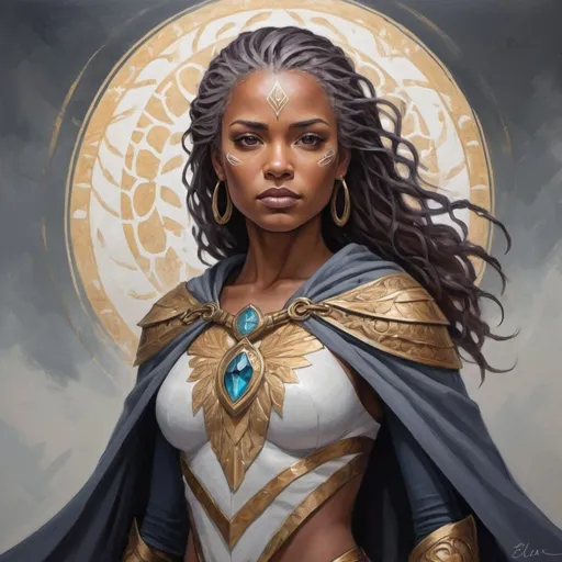 Prompt: Acrylic painting of Elara Ironheart as a tribute to the indomitable spirit and unwavering strength of mothers as they bravely face their battles against cancer.

Elara Ironheart, a symbol of resilience and strength, stands tall with a gaze that reflects the wisdom of her years and the determination of her spirit. Her light skin bears the marks of her battles, each scar telling a story of courage and perseverance. Her windswept hair, graying but vibrant, embodies the wisdom and grace that comes with age.

Draped in a cloak representing the colors of endurance and hope, Elara dons a breastplate adorned with intricate patterns symbolizing the resilience of the human spirit. Her armor bears motifs of blooming flowers, representing the beauty and growth that can flourish even in the face of adversity.

As she stands with a powerful stance, her hand rests on her chest, where a subtle ribbon is pinned, signifying her unwavering fight against cancer. The cloak billows around her, depicting the strength and resilience she embodies. Despite the trials she has faced, her eyes shine with a fierce determination and a deep well of compassion, encapsulating the essence of a warrior who has weathered many storms.