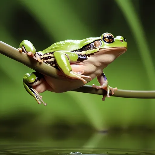 Prompt: A beautiful frog leaping