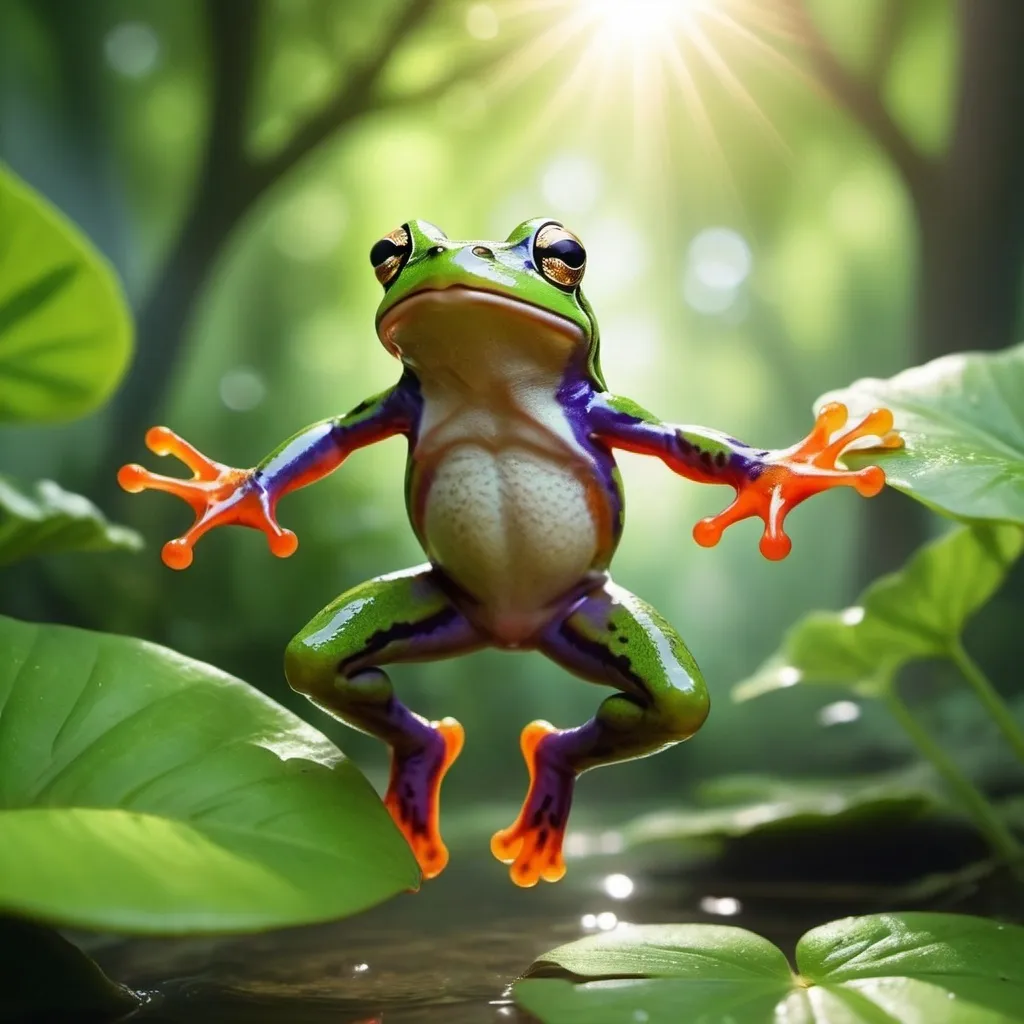 Prompt: A beautiful frog leaping