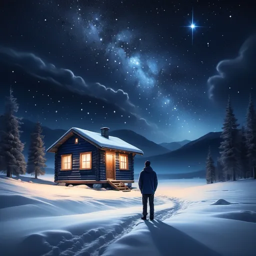 Prompt: Man watching the star after evening on winter