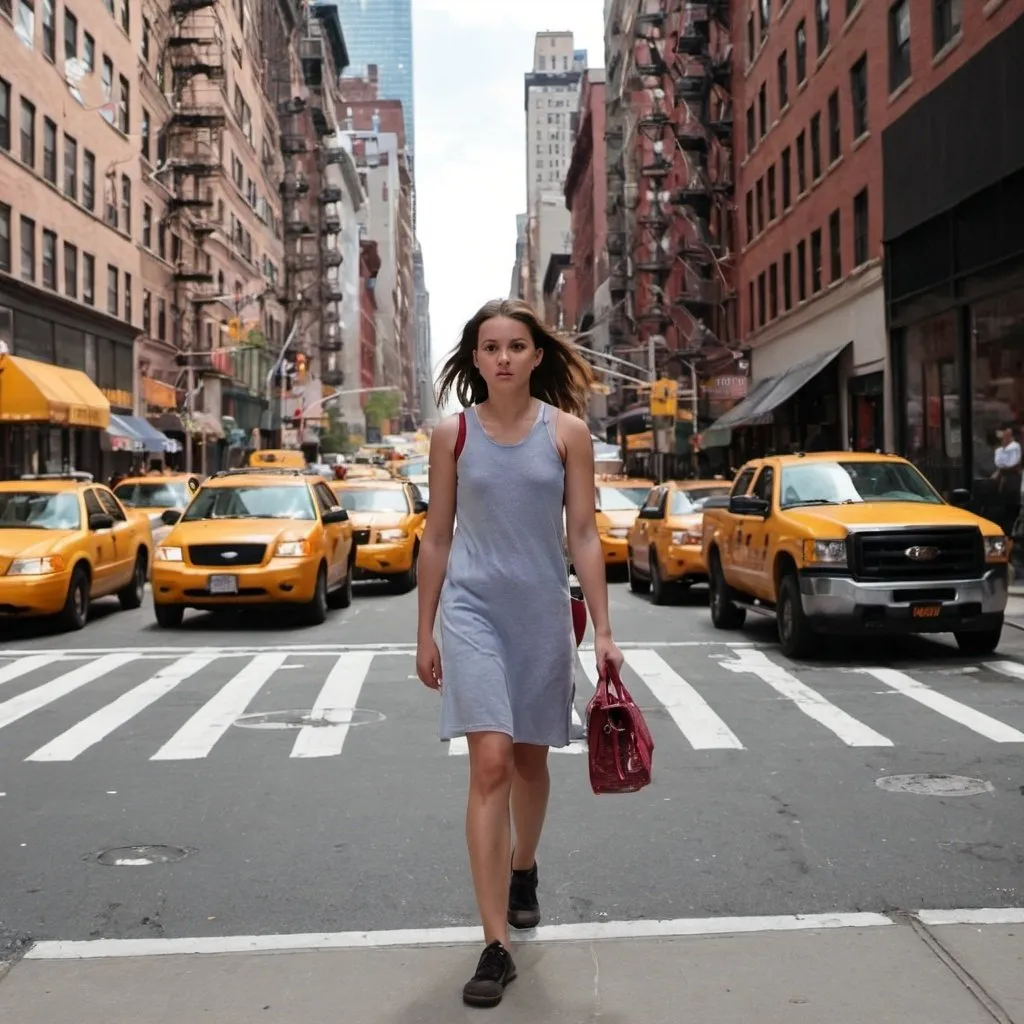 Prompt: A girl walk on the street,in new york