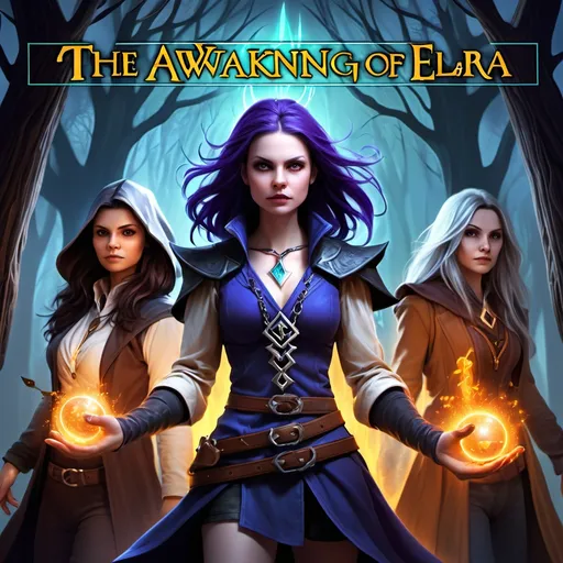 Prompt: book cover art, "The Awakening of Elara", Plot Points:
Learning magic
Confronting fears
Community unity
Self-acceptance
Visual Elements:
Witchcraft symbols
Dark shadows
Friends and allies
Light vs. dark magic
Book Two: The Witch’s Return
Setting: Ashen Hollow, thriving town
Protagonist: Elara, protector
Theme: Teamwork, community strength
Conflict: Vengeful sorceress, dark magic
Plot Points:
Preparing for battle
Strengthening bonds
Facing shadows
Elara’s magical growth
Visual Elements:
Sorceress figure
Protective wards
Light and dark contrasts
Friendship and unity imagery