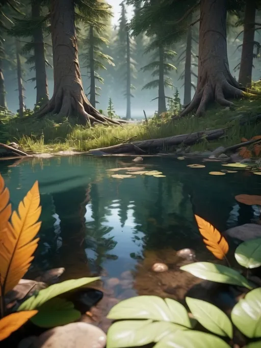 Prompt: a mysterious forest next to a lake, high quality, unreal engine