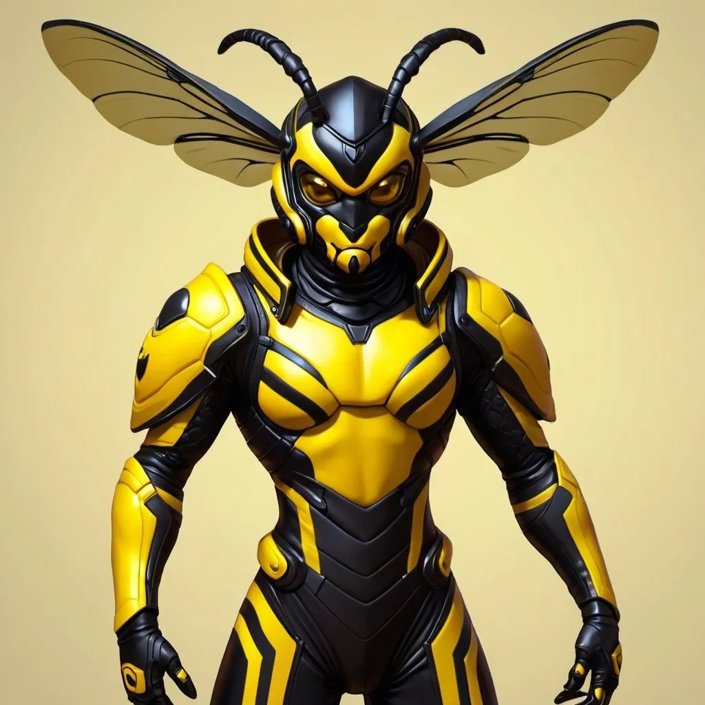 Prompt: black and yellow,hornet, athromorphic character, furry art