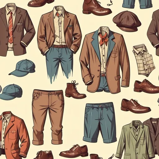 Prompt: vintage clothes for man. messy. cartoon theme