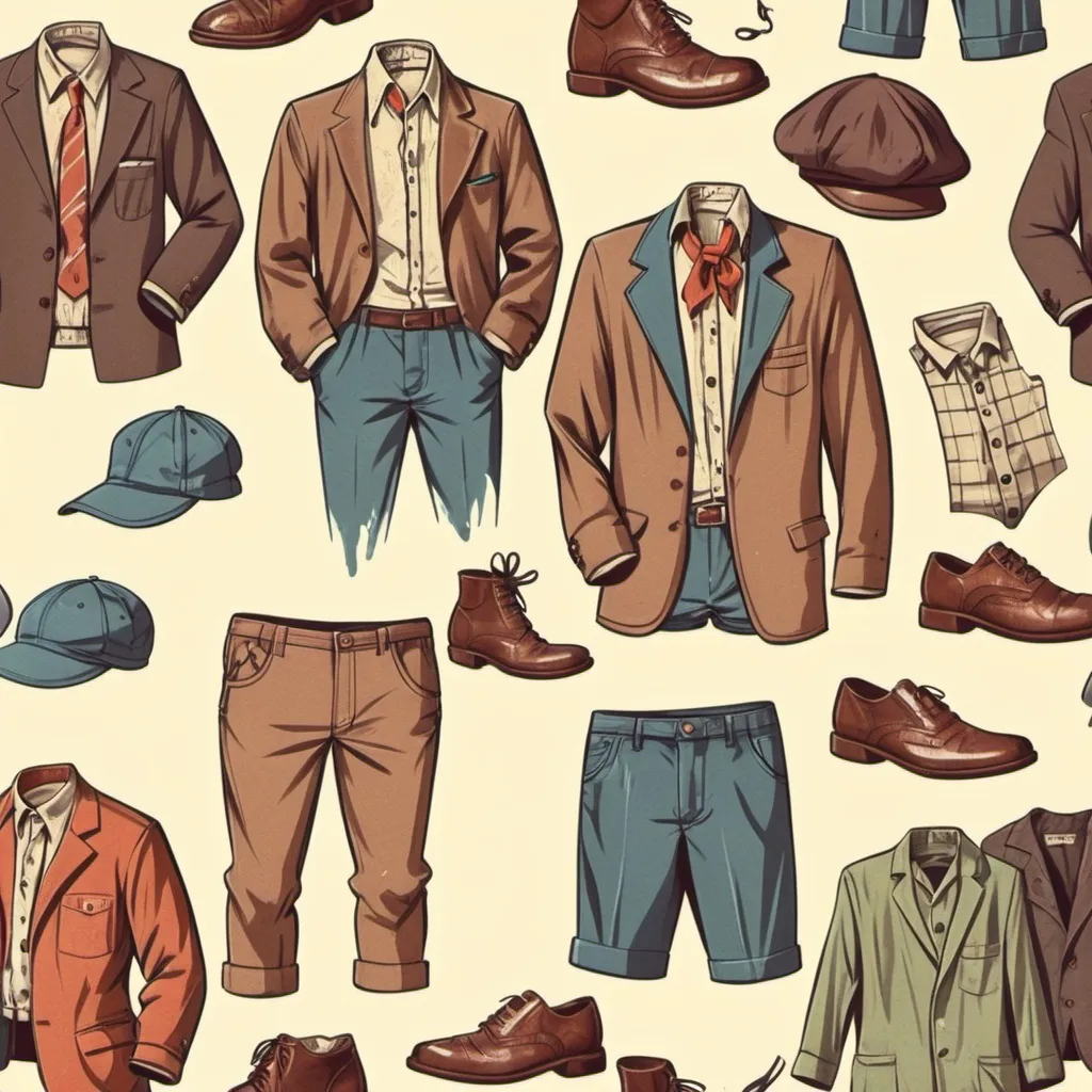 Prompt: vintage clothes for man. messy. cartoon theme