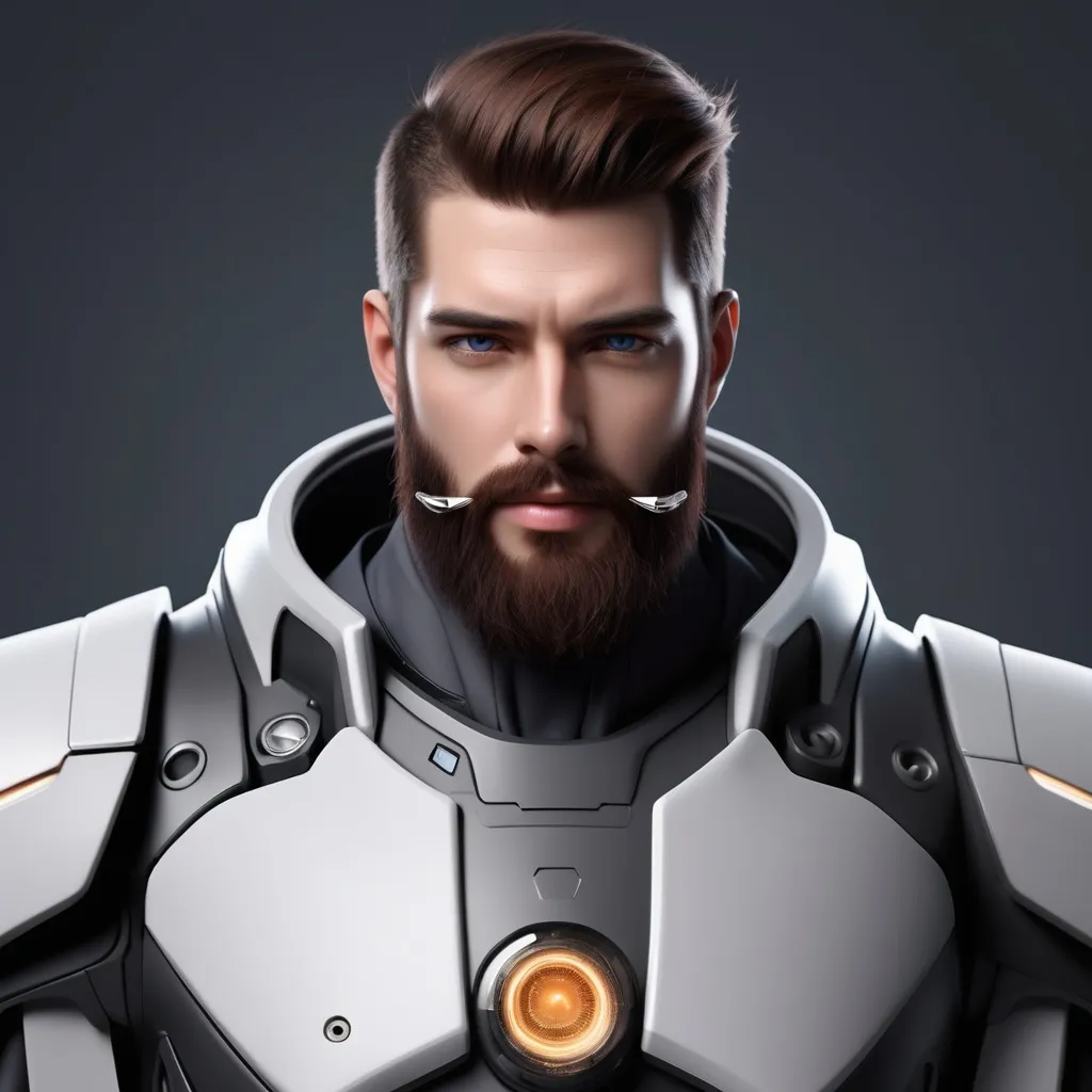 Prompt: Use the model and convert to male and add futuristic components. Add beard