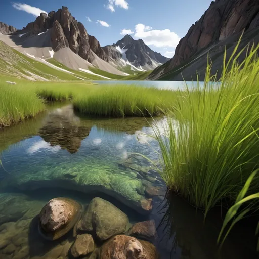 Prompt: mountain grass water