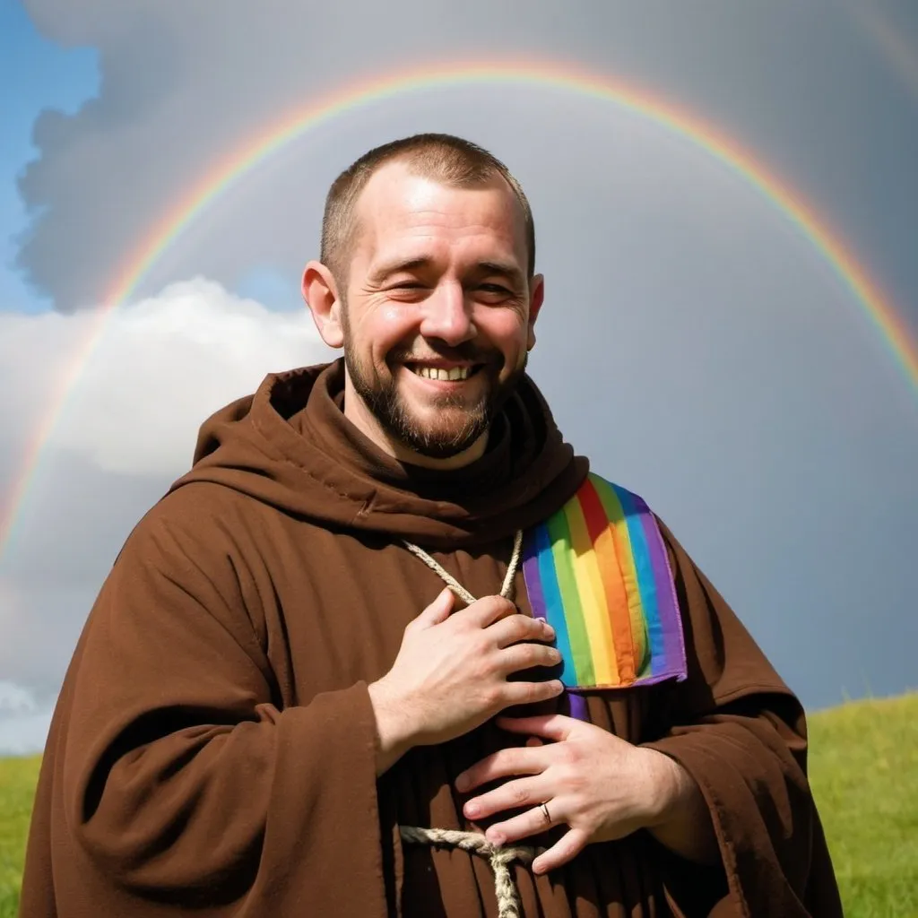 Prompt: Gay lgtb friar with rainbow