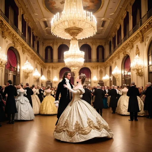 Prompt: In 17th-century Europe, royal dance galas were opulent spectacles of elegance and grace. Dressed in lavish attire, monarchs and nobles twirled gracefully to the rhythm of live music in grand ballrooms adorned with gilded décor, immersing themselves in the splendor of courtly festivities.  professional photography, vibrant city lights, high quality, photorealistic rendering, high quality.
