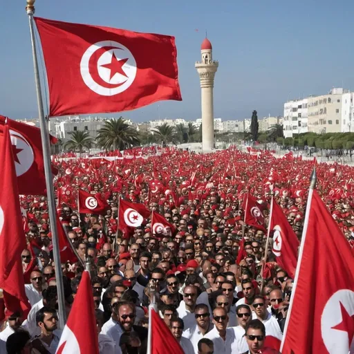 Prompt: independace day of tunisia a main who have tunisan flag
