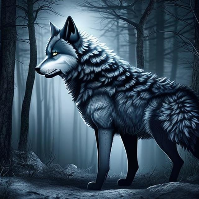 Prompt: Shadow wolves eyes shining in dark forest at night