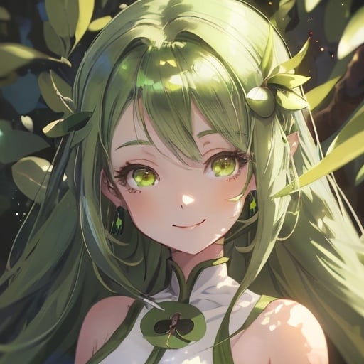 Prompt: Beautiful avatar portrait anime woman smiling mousy hair olive complexion green eyes Medieval white dress by forest