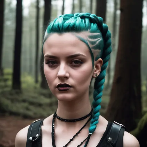 Prompt: Punk girl braided hair in forest background, 