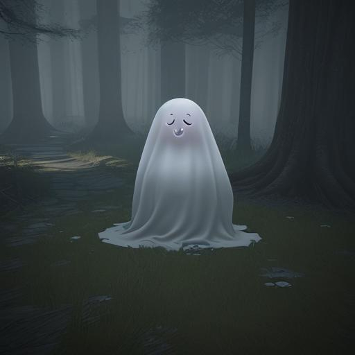 Prompt: Cute ghost in a haunted wood, Unreal Engine 