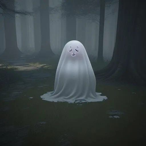 Prompt: Cute ghost in a haunted wood, Unreal Engine 