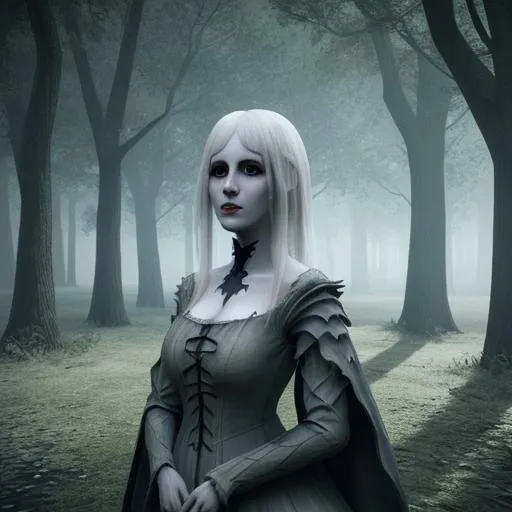 Prompt: Pretty Medieval ghost lady in a haunted wood, Unreal Engine 