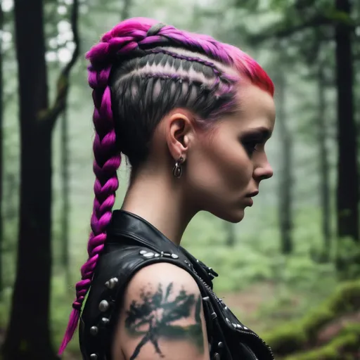 Prompt: Punk girl braided hair in forest background, 