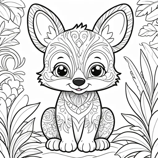 Prompt: Detailed coloring page for children, vibrant and playful, cartoon style, cute animals and characters, bright and cheerful color palette, high quality, printable, joyful and engaging, simple and easy-to-color designs
