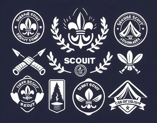 Prompt: Design various scout and camp elements with single colour