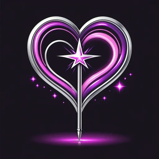 Prompt: magic wand logo in the shape of a heart and with a chrome effect with abstract line, blink blink