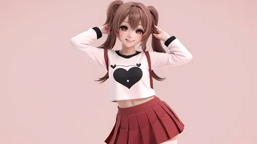 Prompt: <mymodel>Cute anime femboy with cyte adorable smile and a blush and soft body, black crop top, red mini skirt pleated, long stockings, kawaii, pastel colors, 3D rendering, adorable expression, soft fluffy and messy brown hair, highres, detailed clothes, cute design, soft lighting, anime, pastel tones.
Taking a cute pose.
Pc wallpaper 