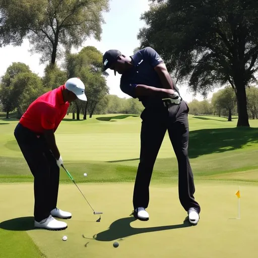 Prompt: Golf swing on a tee box black man