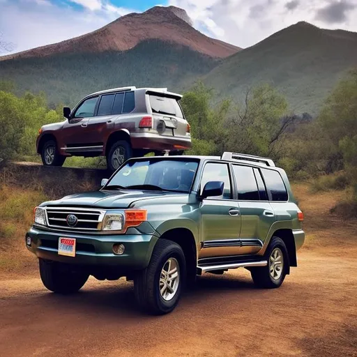 Prompt: Put my picture next to a Toyota Land Cruiser