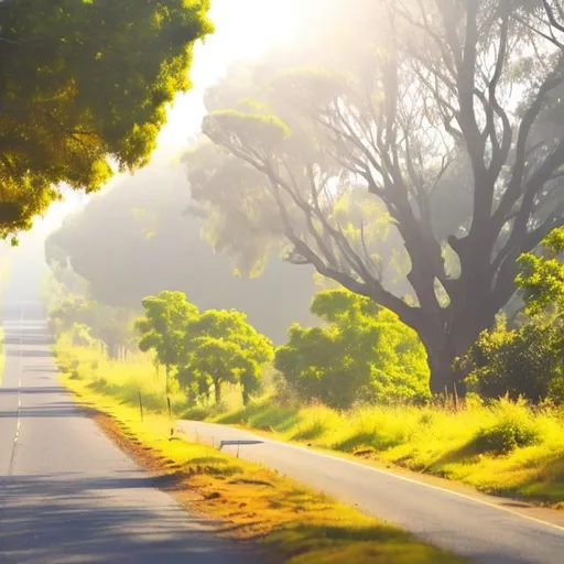 Prompt: Country road with trees hanging over the road