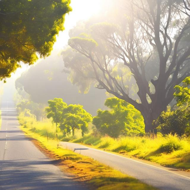 Prompt: Country road with trees hanging over the road