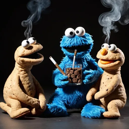 Prompt: cookie monster
 and friends smoking zaza
