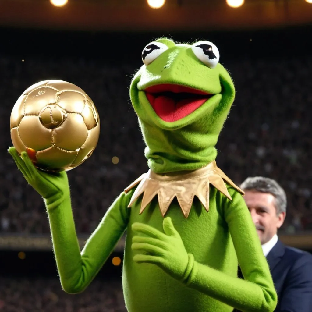 Prompt: kermit the frog winning the ballon dor


