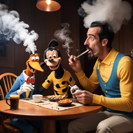 Prompt: mickeysmoking zaza with goofy