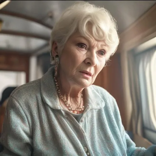 Prompt: An 80-year-old woman in her Trailer fumbling with a cellphone. Photo realistic, perfect cinematography