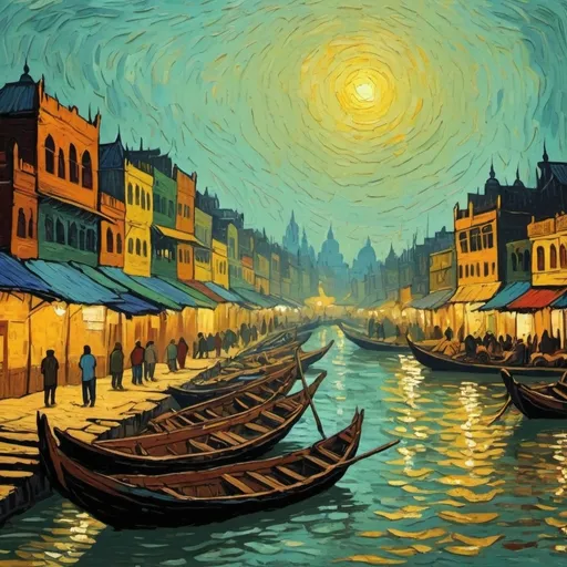 Prompt: GHATS OF VARANSI IN VAN GOGH STYLE