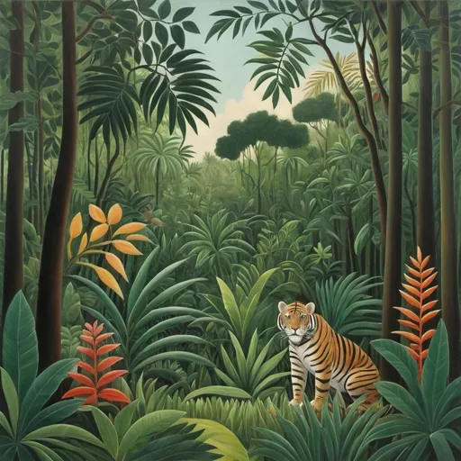 Prompt: A Henri Rousseau-inspired jungle
