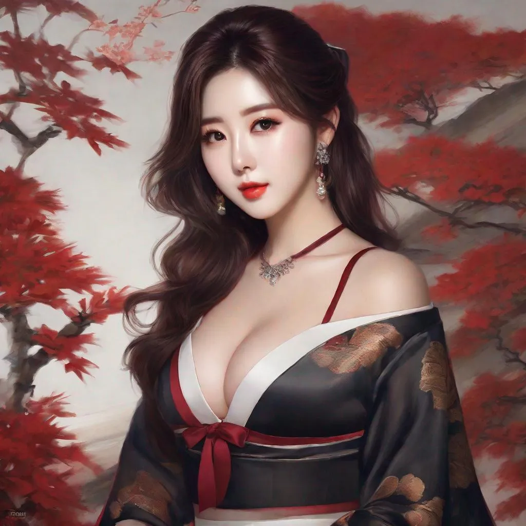 Prompt: My prompt> Humble, Masterpiece, Kang Mina type face, Kang Mina type body, 20 year old milf, from his pov,  ulzzang, realistic kpop idol,  dark burgundy hair, beautiful woman, big chest, B cup, uhd, realistic, 4k, 8k, photoshoot, extremely high definition, perfection, Hokusai type painting,  cat girl, dog girl, fox girl, playboy, scenic, portrait, insanity, breathtaking, iridescent, complex, impressive, remarkable, glorious, grandiose, sumptuous, luxurious, 