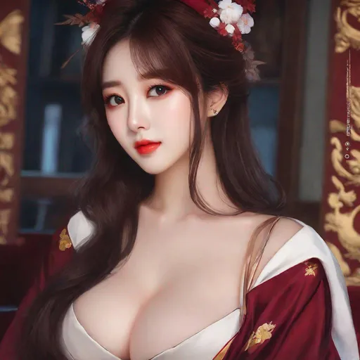 Prompt: My prompt> Humble, Masterpiece, Kang Mina type face, Kang Mina type body, 20 year old milf, from his pov,  ulzzang, realistic kpop idol,  dark burgundy hair, beautiful woman, big chest, B cup, uhd, realistic, 4k, 8k, photoshoot, extremely high definition, perfection, Hokusai type painting, bunny girl, playboy, scenic, portrait, insanity, breathtaking, iridescent, complex, impressive, remarkable, glorious, grandiose, sumptuous, luxurious, 