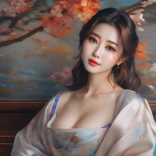 Prompt: My prompt> Masterpiece, Beautiful Japanese woman, 20 year old milf,  ulzzang, realistic kpop idol, colorful hair. beautiful woman, big chest, B cup, uhd, realistic, 4k, 8k, photoshoot, extremely high definition, perfection, Leonardo da vinci type painting, scenic, portrait, insanity, breathtaking, iridescent, complex, impressive, remarkable, glorious, grandiose, sumptuous, luxurious, 