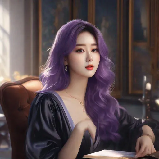 Prompt: My prompt> Humble, Masterpiece, Lee Jaehee, 20 year old milf,  ulzzang, realistic kpop idol,  purple hair, beautiful woman, big chest, B cup, uhd, realistic, 4k, 8k, photoshoot, extremely high definition, perfection, Leonardo da vinci type painting, scenic, portrait, insanity, breathtaking, iridescent, complex, impressive, remarkable, glorious, grandiose, sumptuous, luxurious, 