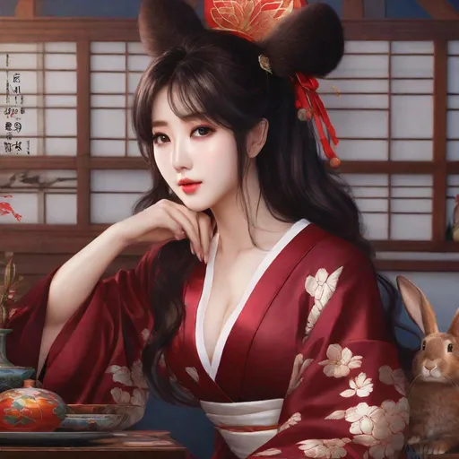 Prompt: My prompt> Humble, Masterpiece, Kang Mina type face, Kang Mina type body, 20 year old milf, from his pov,  ulzzang, realistic kpop idol,  dark burgundy hair, beautiful woman, big chest, B cup, uhd, realistic, 4k, 8k, photoshoot, extremely high definition, perfection, Hokusai type painting, bunny girl, playboy, scenic, portrait, insanity, breathtaking, iridescent, complex, impressive, remarkable, glorious, grandiose, sumptuous, luxurious, 