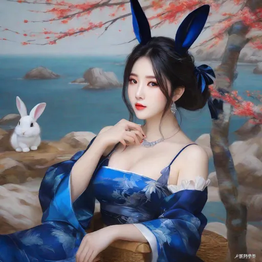 Prompt: My prompt> Humble, Masterpiece, Kang Mina type face, Kang Mina type body, 20 year old milf, from his pov,  ulzzang, realistic kpop idol,  dark blue hair, beautiful woman, big chest, B cup, uhd, realistic, 4k, 8k, photoshoot, extremely high definition, perfection, Hokusai type painting, bunny girl, playboy, scenic, portrait, insanity, breathtaking, iridescent, complex, impressive, remarkable, glorious, grandiose, sumptuous, luxurious, 