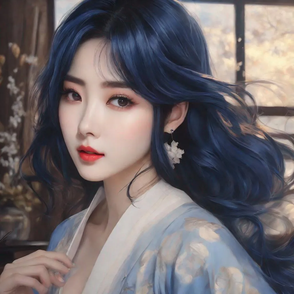 Prompt: My prompt> Humble, Masterpiece, Kang Mina type face, Kang Mina type body, 20 year old milf, from his pov,  ulzzang, realistic kpop idol,  dark blue hair, beautiful woman, big chest, B cup, uhd, realistic, 4k, 8k, photoshoot, extremely high definition, perfection, Hokusai type painting, bunny girl, playboy, scenic, portrait, insanity, breathtaking, iridescent, complex, impressive, remarkable, glorious, grandiose, sumptuous, luxurious, 