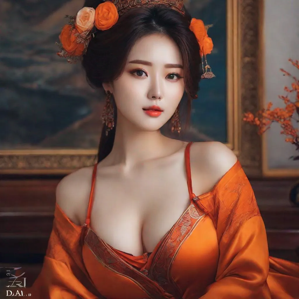 Prompt: My prompt> Humble, Masterpiece, Beautiful Chinese woman, 20 year old milf,  ulzzang, realistic kpop idol, red or orange hair. beautiful woman, big chest, B cup, uhd, realistic, 4k, 8k, photoshoot, extremely high definition, perfection, Leonardo da vinci type painting, scenic, portrait, insanity, breathtaking, iridescent, complex, impressive, remarkable, glorious, grandiose, sumptuous, luxurious, 