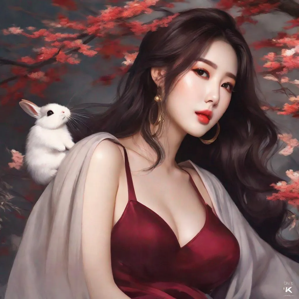 Prompt: My prompt> Humble, Masterpiece, Kang Mina type face, Kang Mina type body, 20 year old milf, from his pov,  ulzzang, realistic kpop idol,  dark burgundy hair, beautiful woman, big chest, B cup, uhd, realistic, 4k, 8k, photoshoot, extremely high definition, perfection, Hokusai type painting, bunny girl, playboy, scenic, portrait, insanity, breathtaking, iridescent, complex, impressive, remarkable, glorious, grandiose, sumptuous, luxurious, 