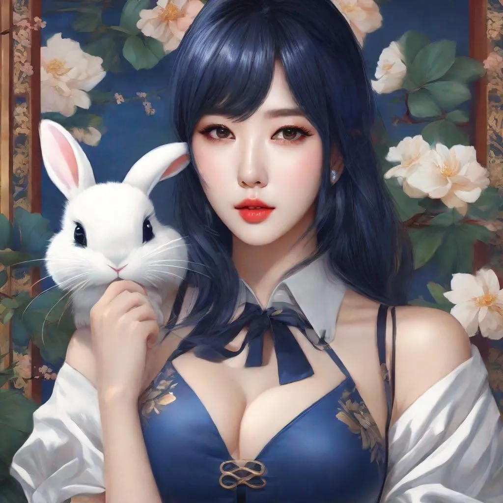 Prompt: My prompt> Humble, Masterpiece, Kang Mina type face, Kang Mina type body, 20 year old milf, from his pov,  ulzzang, realistic kpop idol,  dark blue hair, beautiful woman, big chest, B cup, uhd, realistic, 4k, 8k, photoshoot, extremely high definition, perfection, Hokusai type painting, bunny girl, playboy, scenic, portrait, insanity, breathtaking, iridescent, complex, impressive, remarkable, glorious, grandiose, sumptuous, luxurious, 