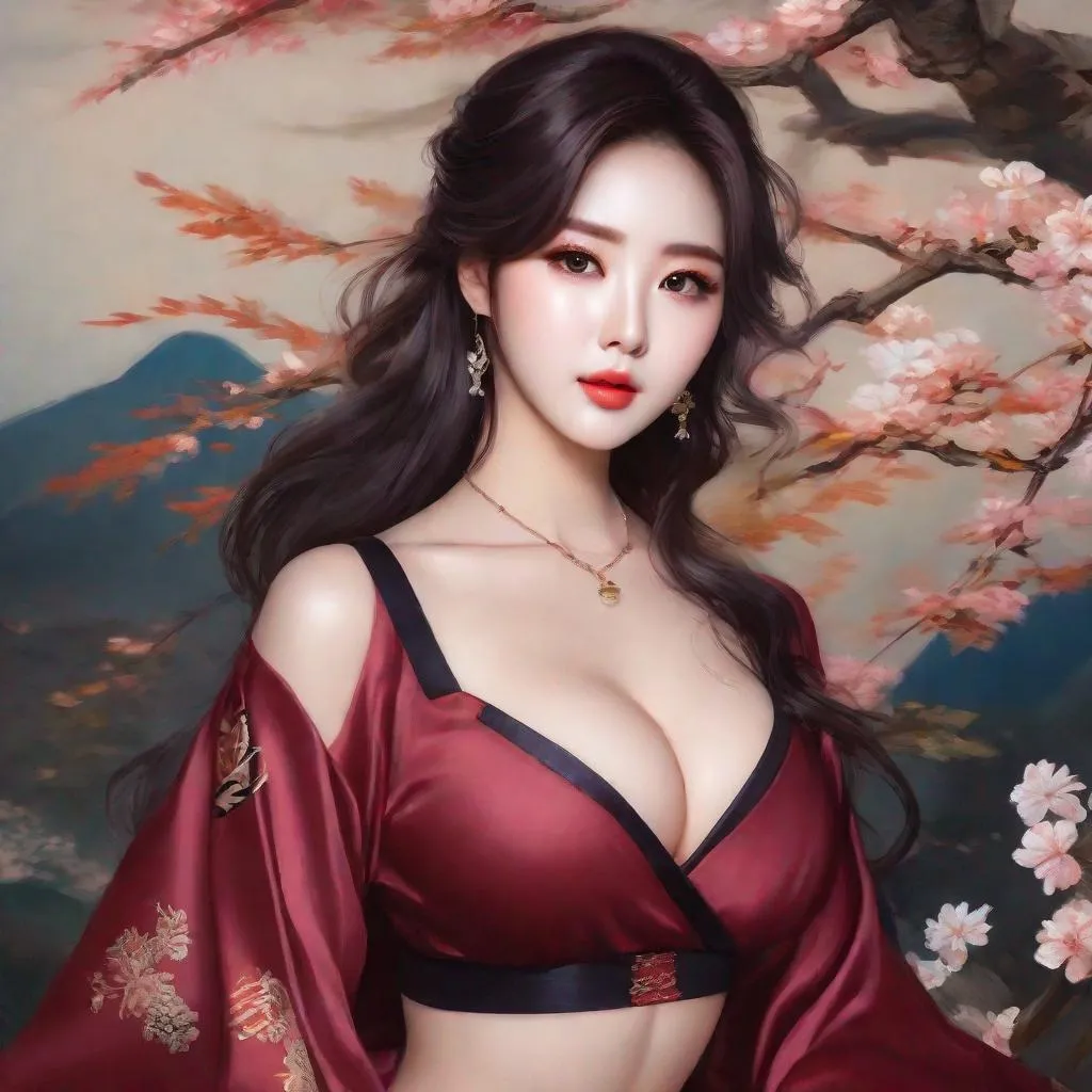 Prompt: My prompt> Humble, Masterpiece, Kang Mina type face, Kang Mina type body, 20 year old milf, from his pov,  ulzzang, realistic kpop idol,  dark burgundy hair, beautiful woman, big chest, B cup, uhd, realistic, 4k, 8k, photoshoot, extremely high definition, perfection, Hokusai type painting, bunny girl, playboy, scenic, portrait, insanity, breathtaking, iridescent, complex, impressive, remarkable, glorious, grandiose, sumptuous, luxurious, 