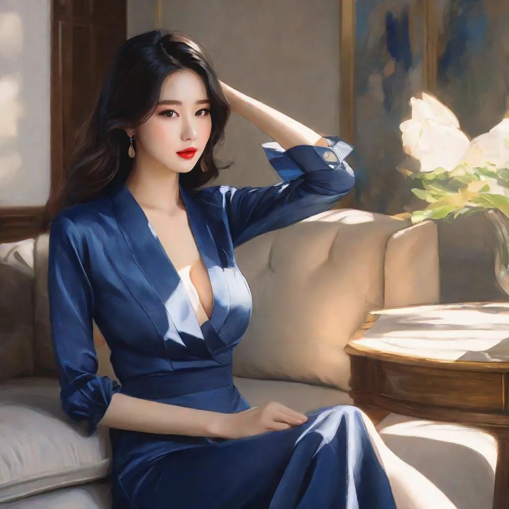Prompt: My prompt> Humble, Masterpiece, Lee Jaehee, 20 year old milf, from his pov,  ulzzang, realistic kpop idol,  dark blue hair, beautiful woman, big chest, B cup, uhd, realistic, 4k, 8k, photoshoot, extremely high definition, perfection, Henri Émile Benoît Matisse type painting, scenic, portrait, insanity, breathtaking, iridescent, complex, impressive, remarkable, glorious, grandiose, sumptuous, luxurious, 